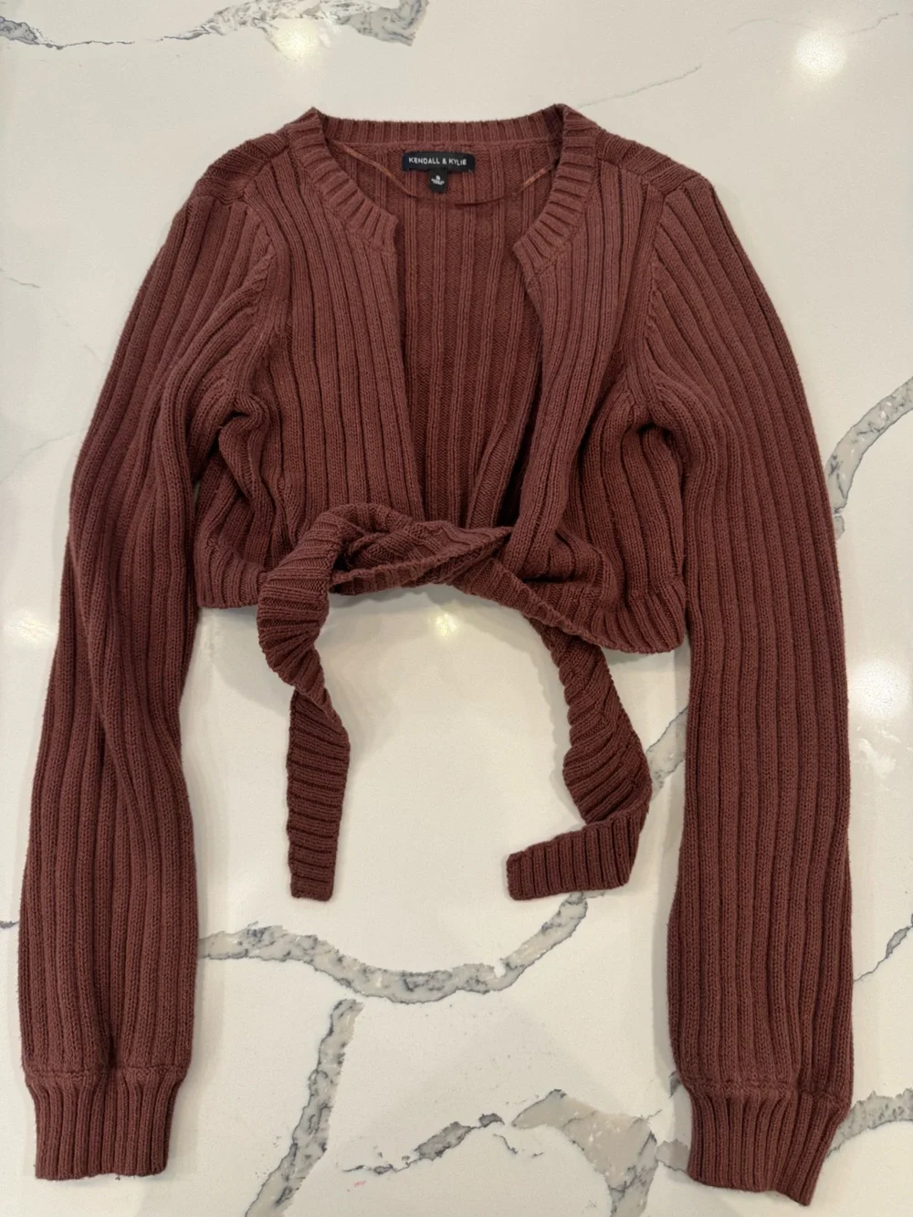 Kendall & Kylie Cropped Tie-Front Sweater - Rust